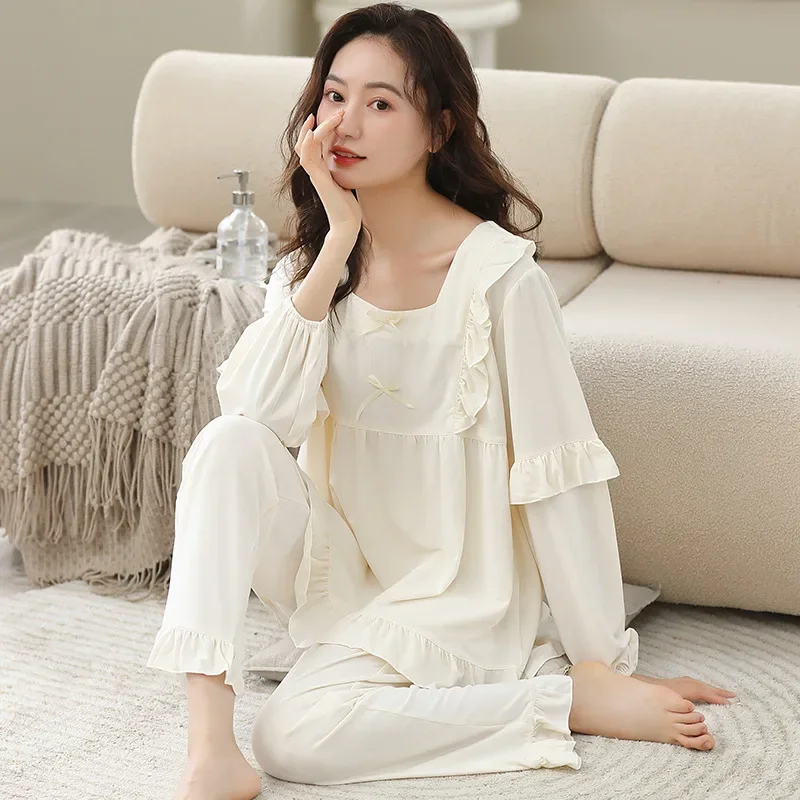 Pajama Pants Set Long Sleeve Pants Women's Clothing Spring Autumn Button Cardigan Comfortable Casual Fashionable Breathable