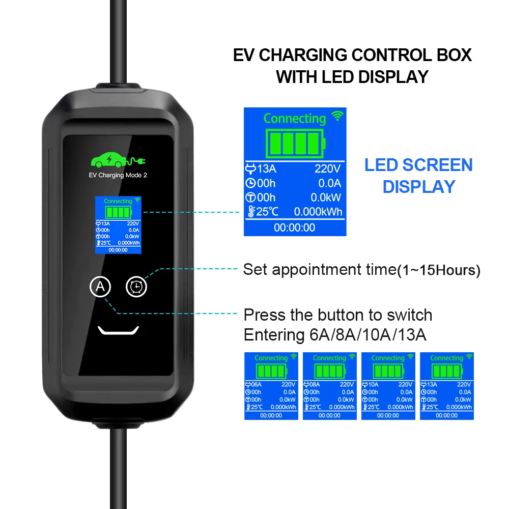 KOLANKY EV Charger 13A 2.9KW GBT Standard Tuya App Wifi Control Timer Charging UK Power Plug For Chinese Eletric Hybrid Cars 5M