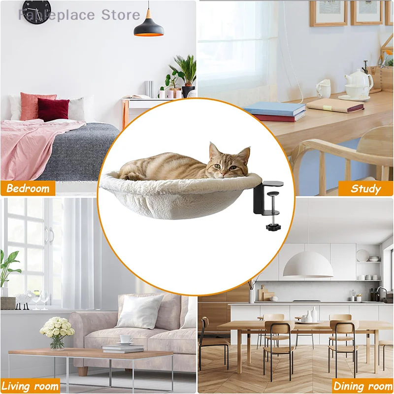 Lit de bureau pour chat, 1 pièce, rond, confortable et doux, perchoir pour chat, boîte à litière montée sur bureau avec tapis pour animaux de compagnie