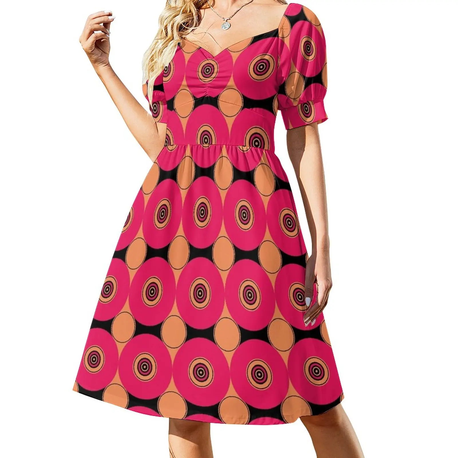 

Retro Sixties Style Circles Design Sleeveless Dress evening dress woman elegant dresses plus sizes