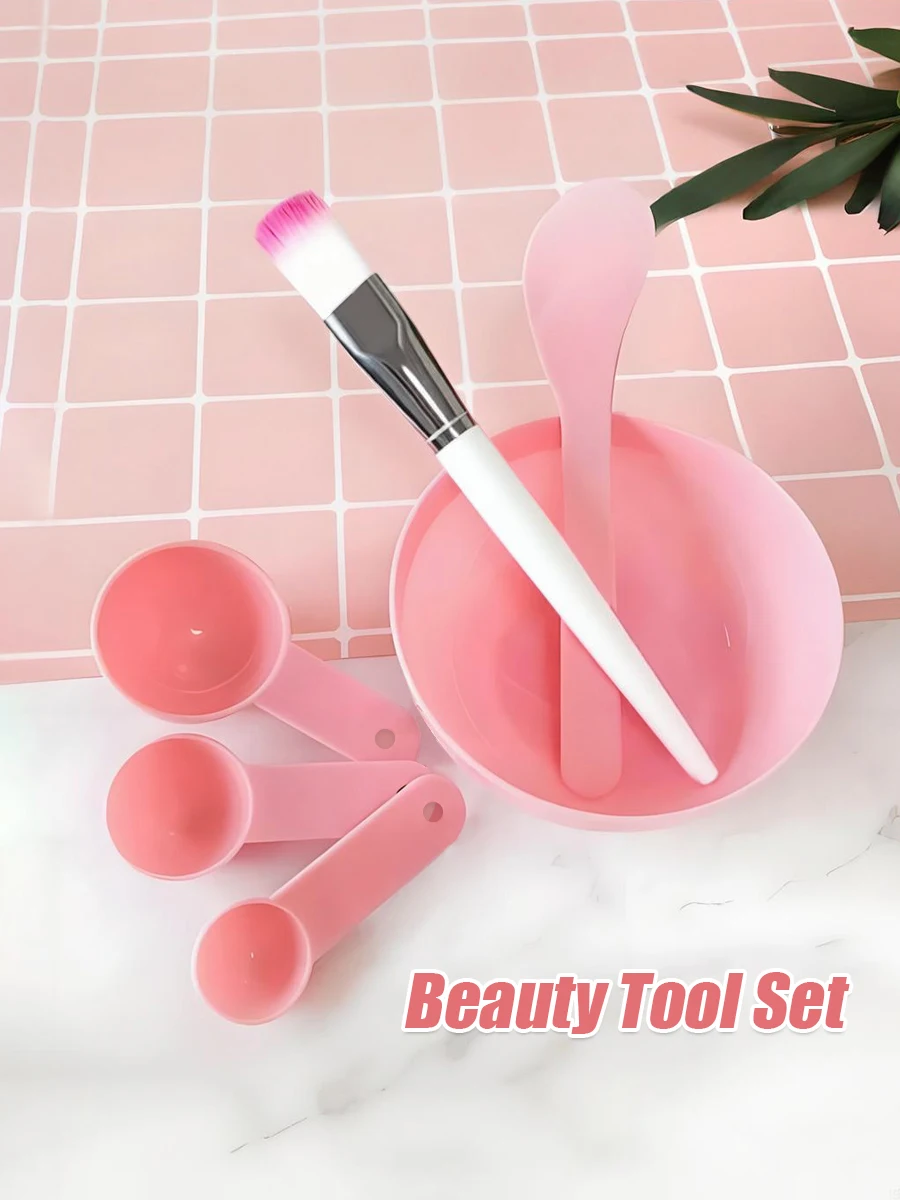 6Pcs Facial Mask Tool Set, Spa Skincare Mixing Powder Spoon & Bowl, Plastic Face Mask Applicator Stick & Bowl Kit for Salon Use