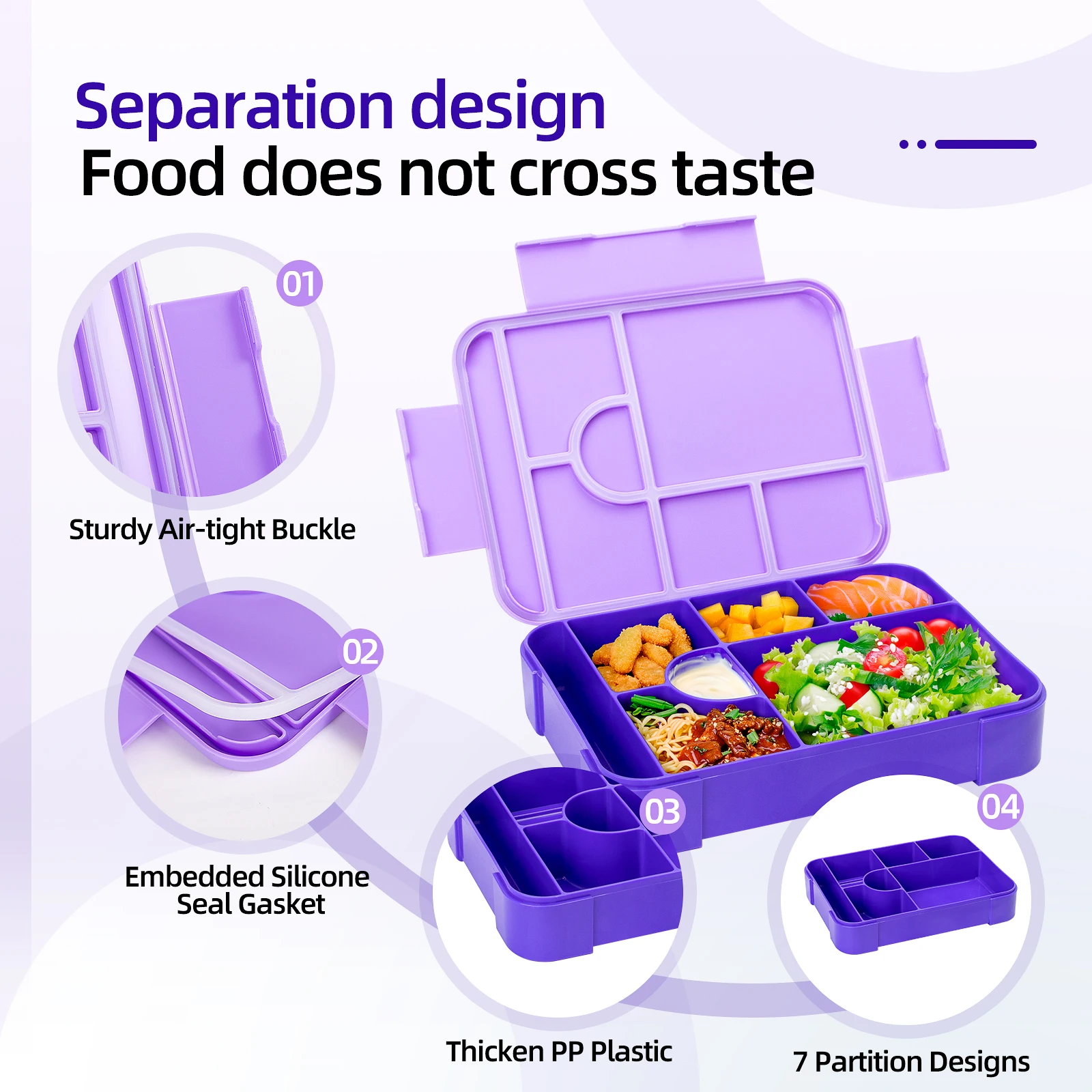 Niedliche Kinder-Lunchbox mit Muster, tragbar, unterteilt, mikrowellengeeignet, auslaufsicherer Lebensmittelbehälter für die Schule und die Küche – Detail 9