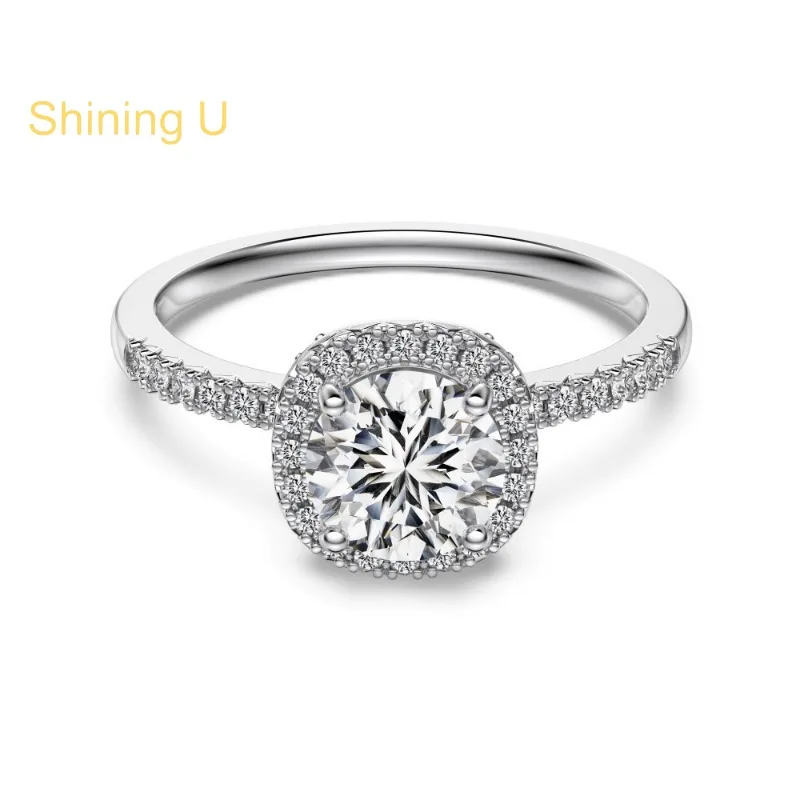 

Shining U S925 Silver 6.5mm Cushion High Carbon Daimond Gems Ring Fine Jewelry Anniversary