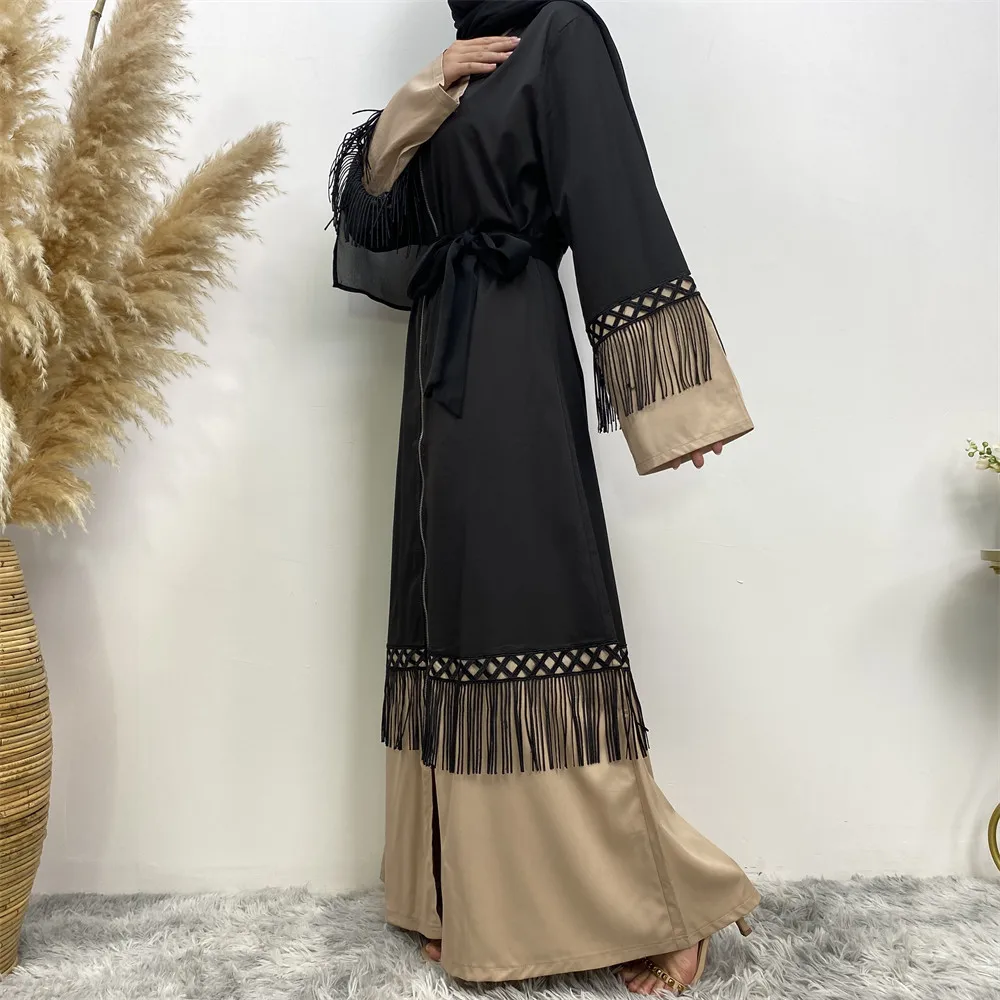 New Muslim Ramadan Flow Sue lace patchwork long dress for women Dubai Turkish fashion zipper dress Abaya Arab Islamic loose eleg