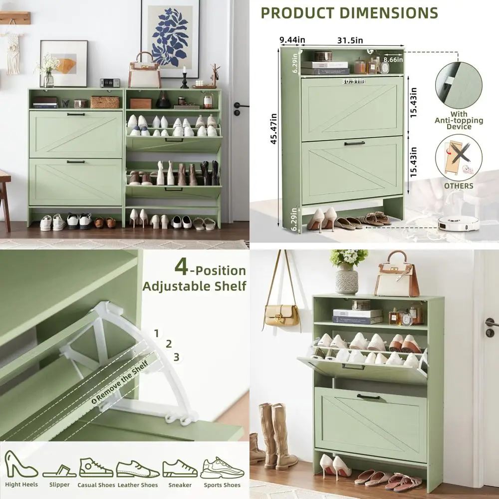 Farmhouse Style Slim Shoe Storage Cabinet with 2 Drawers and Legs