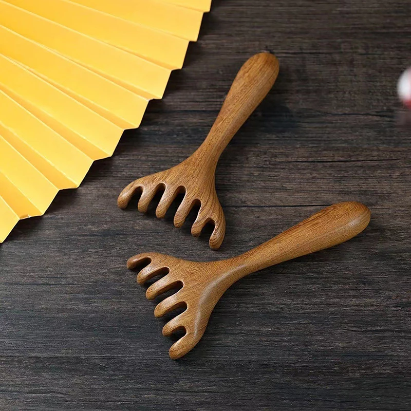 Body Meridian Massage Comb, Sandalwood Deer Antlers, Acupuntura de dente largo, Ajuda a circulação sanguínea, Cabelo liso antiestático