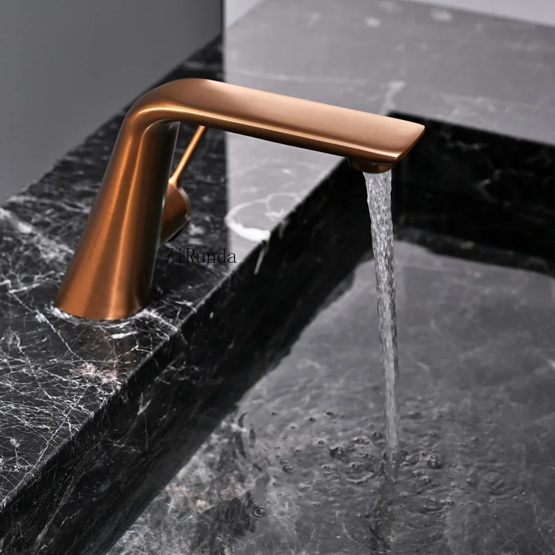 صنبور حوض ذهبي وردي مصقول، خزانة حمام، مياه ساخنة وباردة، جميع صنبور ثقب واحد من النحاس #5