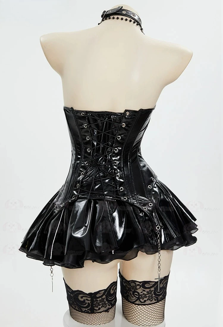 Death Note Misa Amane Subculture Y2K Dark Gothic Little Leather Skirt Set Cosplay Costume Full Set for Women Halloween Comic Con view 3