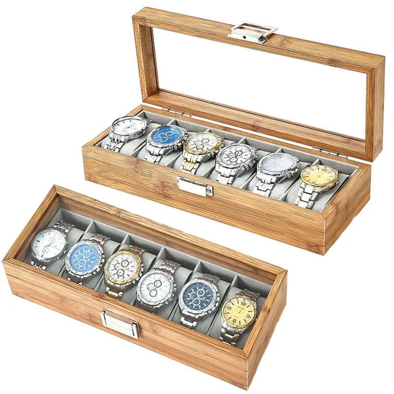 3 6 10 12 Slots Bammboo Wooden Watch Collection Box Case Wrist Watch Storage Case for Women & Men Chinese style Watch Storage