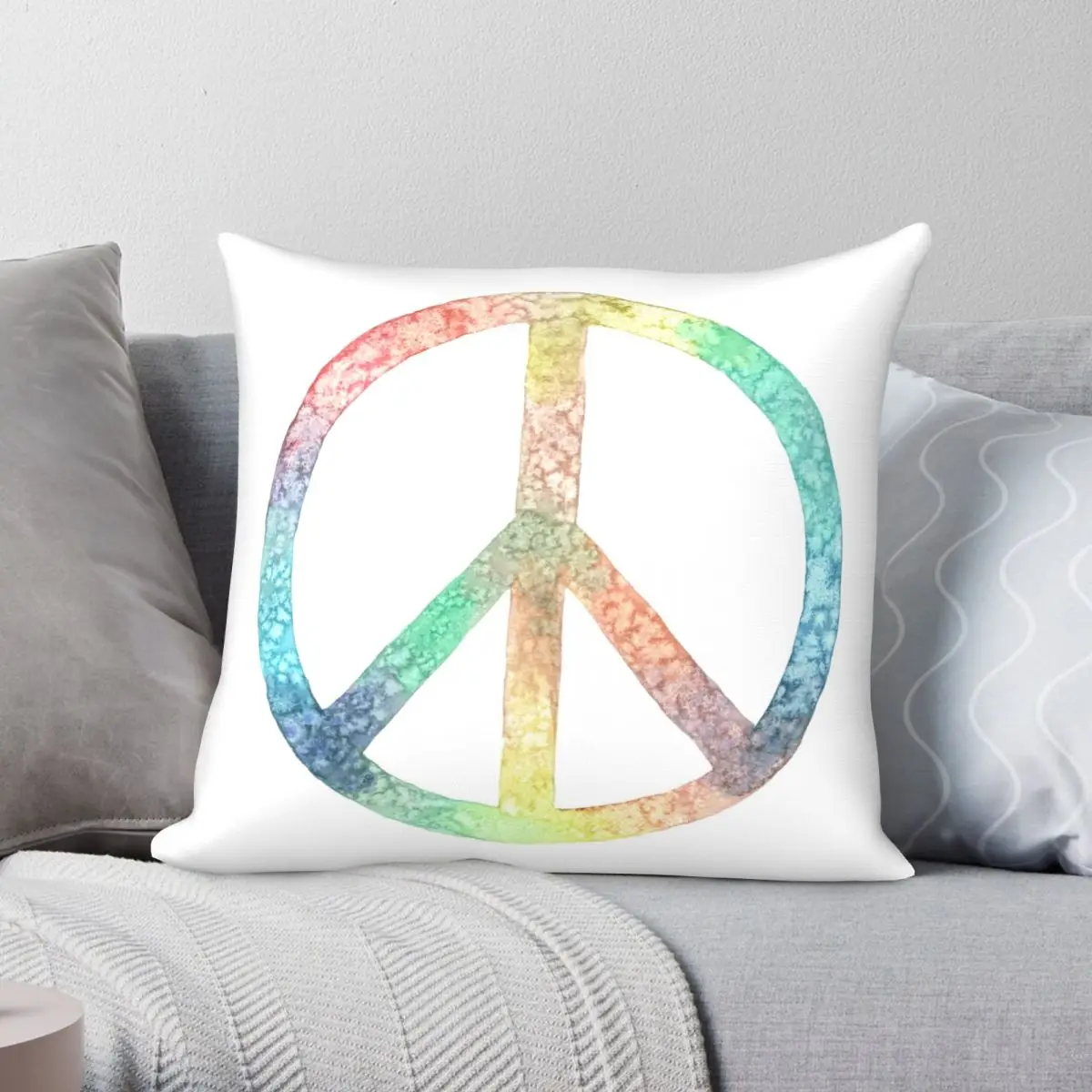 

Watercolor Peace Rainbow II Square Pillowcase Polyester Linen Velvet Pattern Zip Decor Sofa Seater Cushion Cover 18"