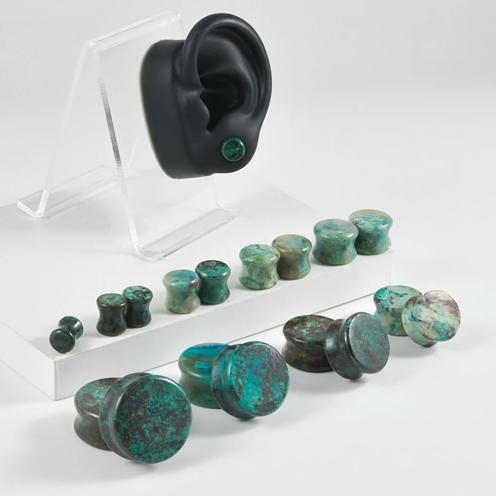 Pair Natural Phoenix Stone Ear Gauges Plugs Expander Ear Stretcher Piercing Body Jewelry