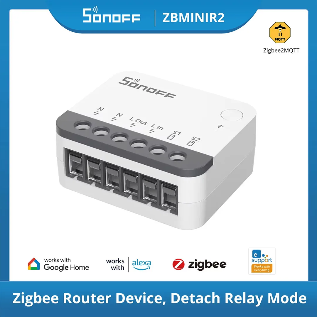 SONOFF ZBMINIR2 Extreme Zigbee 3.0 Smart Switch Smaller Size 2 Way control Safe Timer Requird Neutral Wire via Zigbee2MQTT Alexa