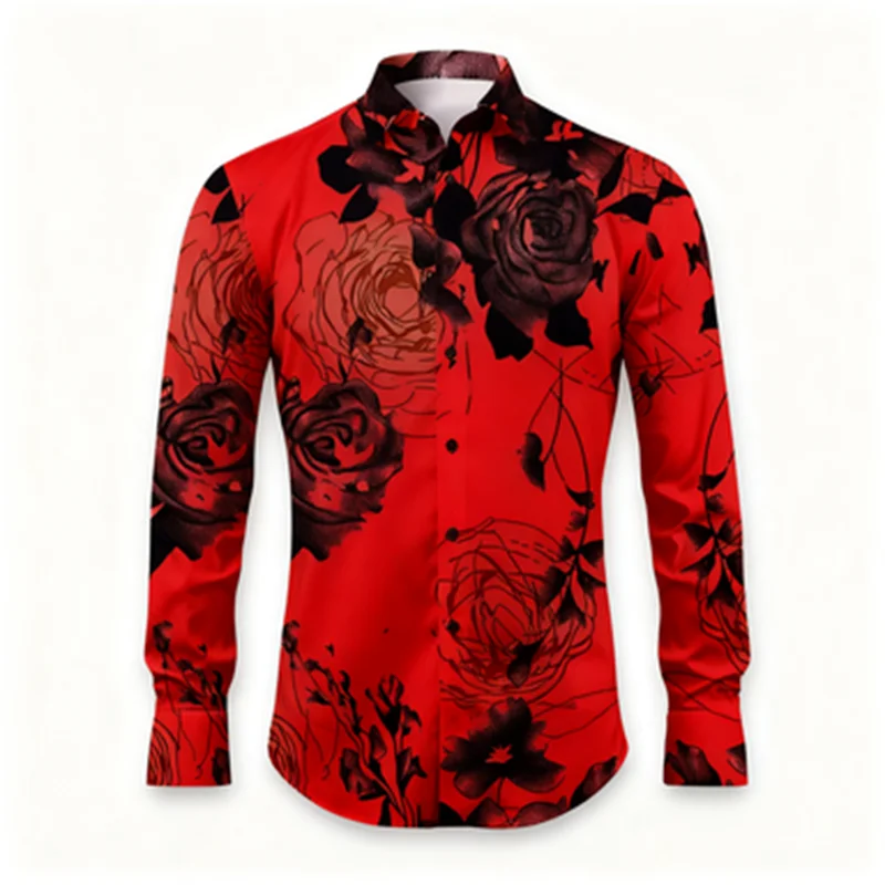

Мужская рубашка с рисунком, уличная одежда с длинными рукавами и 3D цветочным принтом, модный уличный дизайнерский повседневный топ