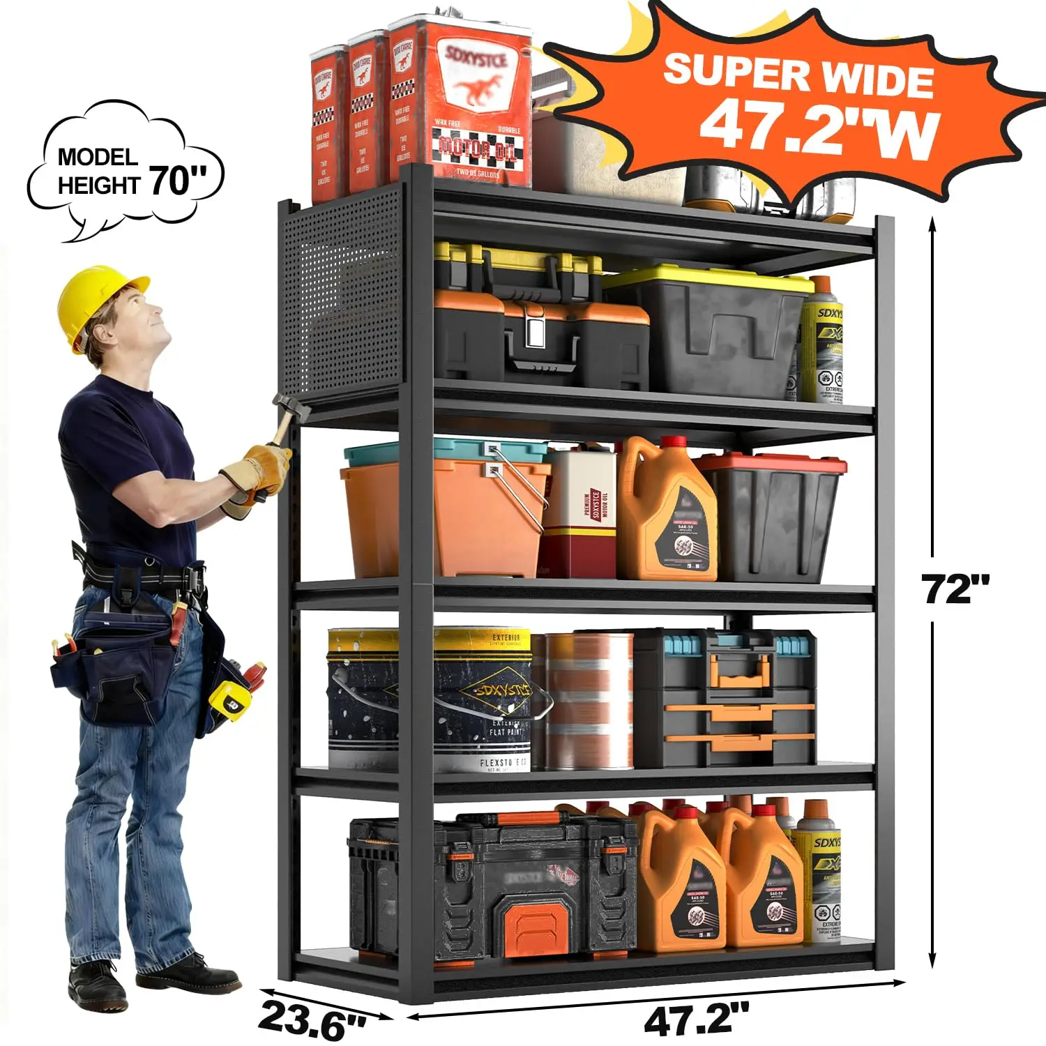 

4-уровневые регулируемые металлические стеллажи для хранения, грузоподъемность 2100 фунтов, сверхпрочные гаражные полки для организации пространства дома и гаража, на заказ