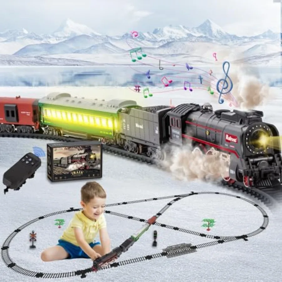 Ensemble de Train électrique pour Locomotive à vapeur classique télécommandée, avec feux de fumée et sons, Trains rétro, jouets pour C