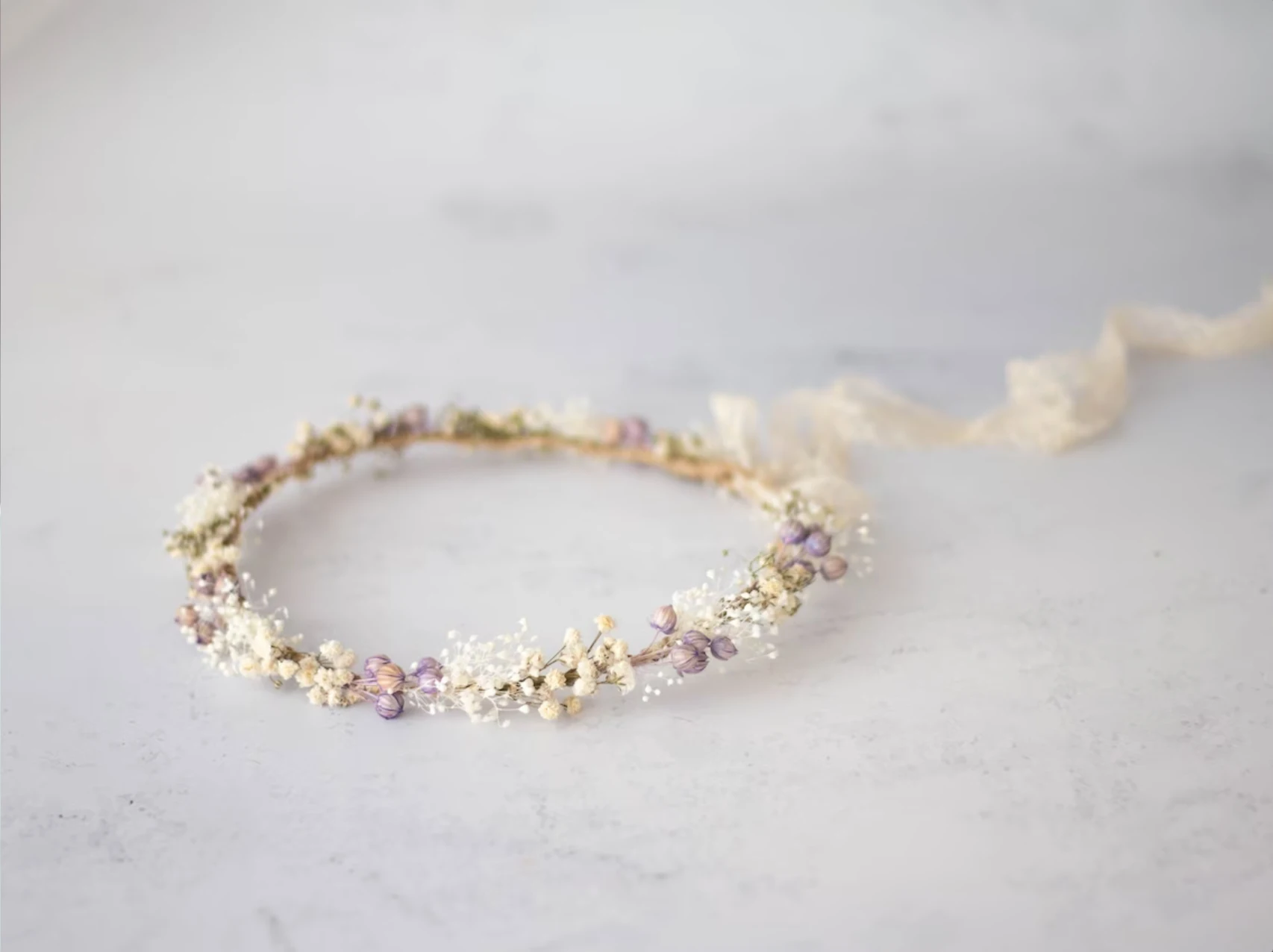 Wedding Dried Flower Crown Purple Floral Crown Babys Breath Headband Dainty Ivory Llavender Floral Headband Bride Girl Supplies