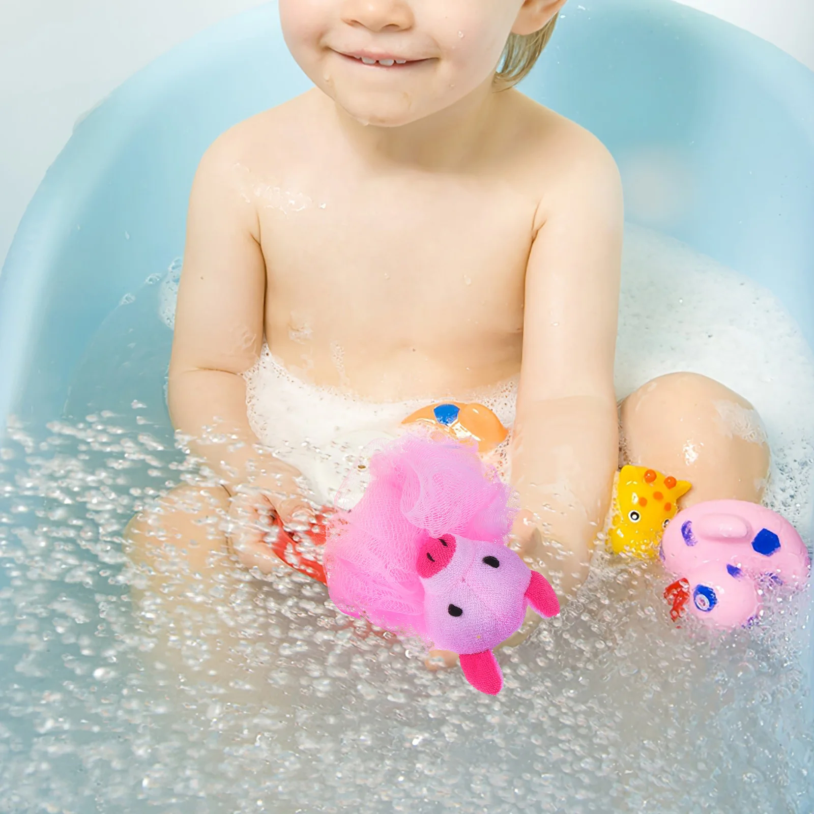 

4Pcs Cartoon Bath Ball for Kids Soft Mesh Sponge with Strap Cute Animal Shower Puff Quick Dry Bath Accessories