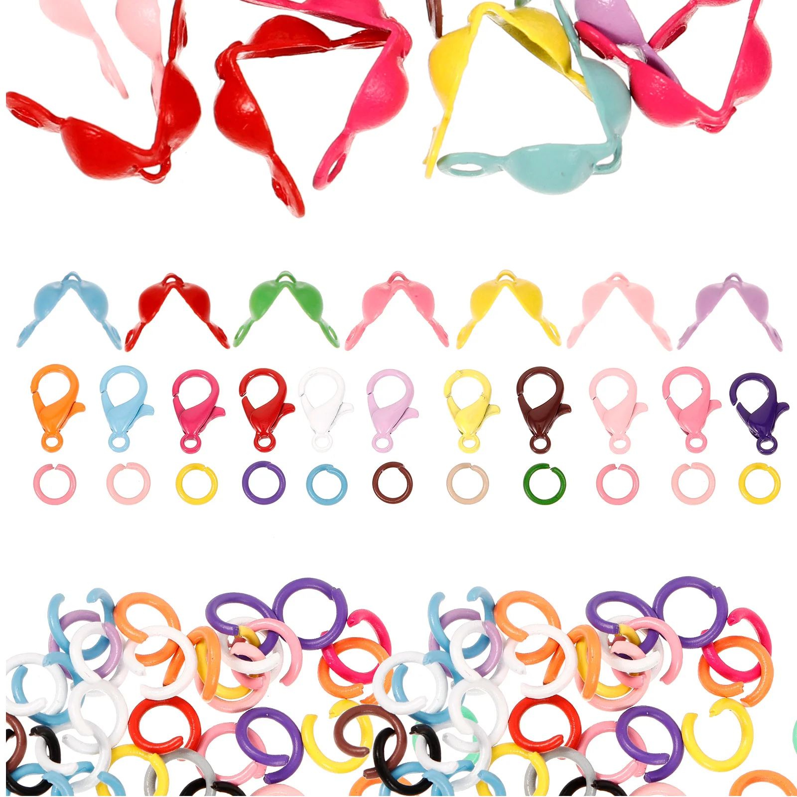 

1Set DIY Jewelry Lobster Clasp Closed Ring Kit Metal Connectors Multicolor Easy Assembly for Necklace Bracelet Jewelry Making