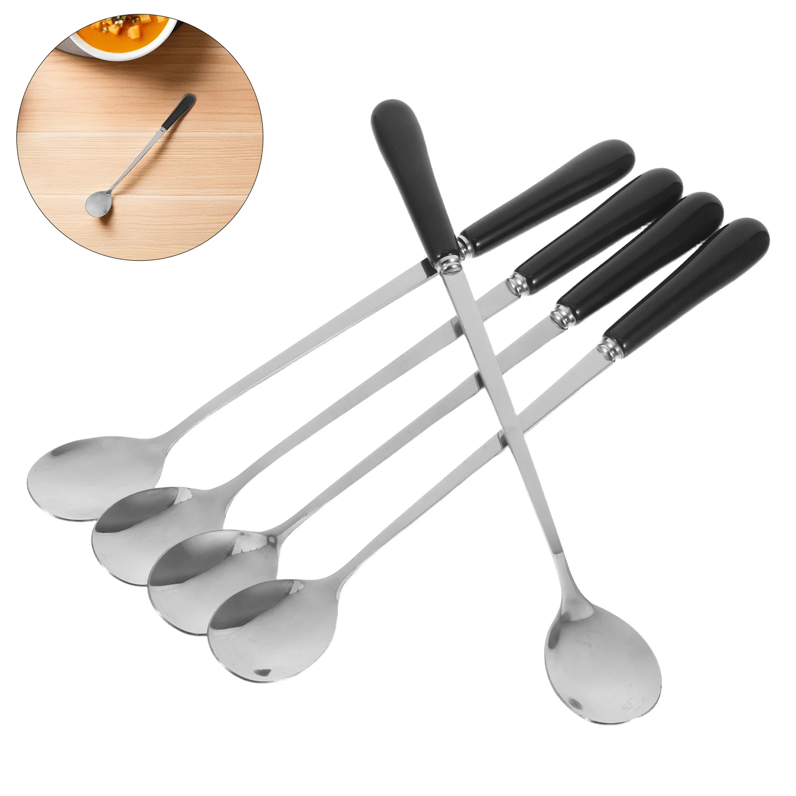 

5Pcs Ceramic Handle Coffee Spoons Stainless Steel Stirring Sugar Dessert Ice Cream Soup Teaspoons Stainless Steel Spoons