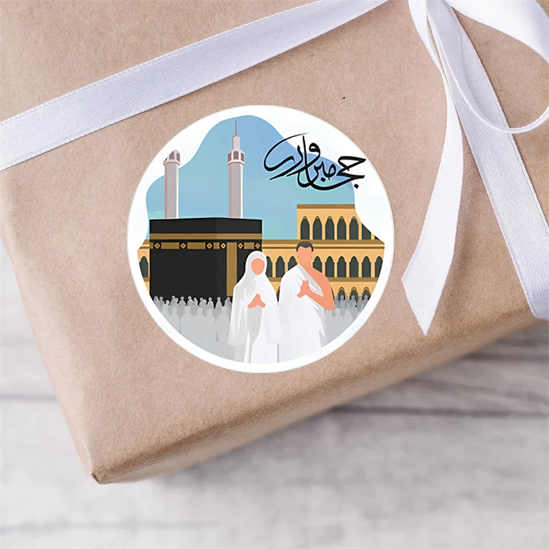 60Pcs 4cm Eid Umrah Mubarak Ramadan kareem Kaba Temple Baking Seal Labels Paper Stickers Islamic Muslim Eid al-fitr Party Decor