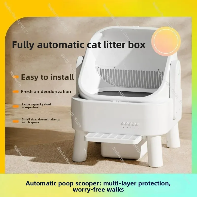 Automatic Smart Cat Litter Box, Enclosed Oversized Anti-Splash Electric Self-Cleaning Toilet for Multiple Cats