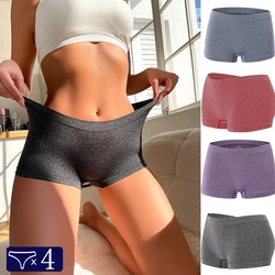 Finetoo 4Pcs/Set Popular Women's Boxer Underwear Lady Comfortable Safety Pants Solid Sports Female Hipster Boyshort Girl Panties