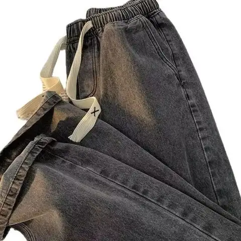 Jean ample pour hommes, taille élastique, jambes larges, pantalon en denim Y2K, jambe droite, confortable, marque, hiver