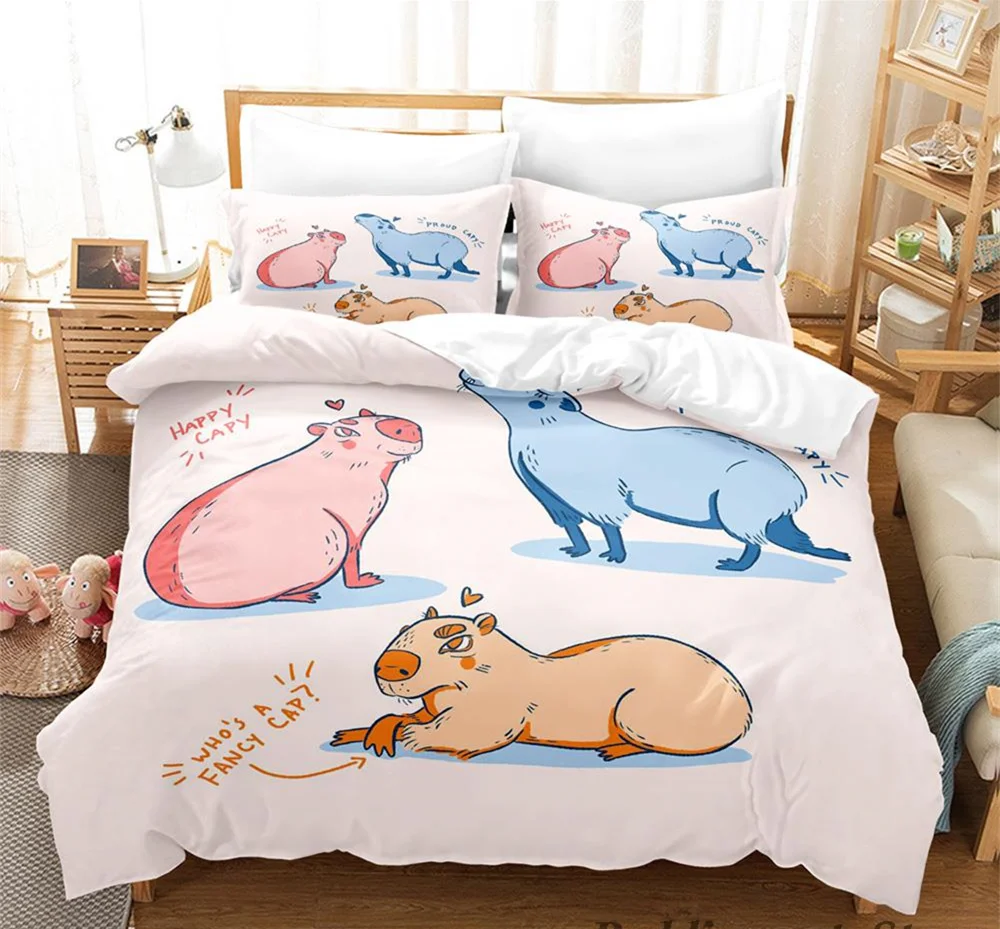 2023 Kawaii Capybaras Bedding Set Single Twin Full Queen King Size Bed Set Aldult Kid Bedroom Duvetcover Sets 3D Bed Cover Set