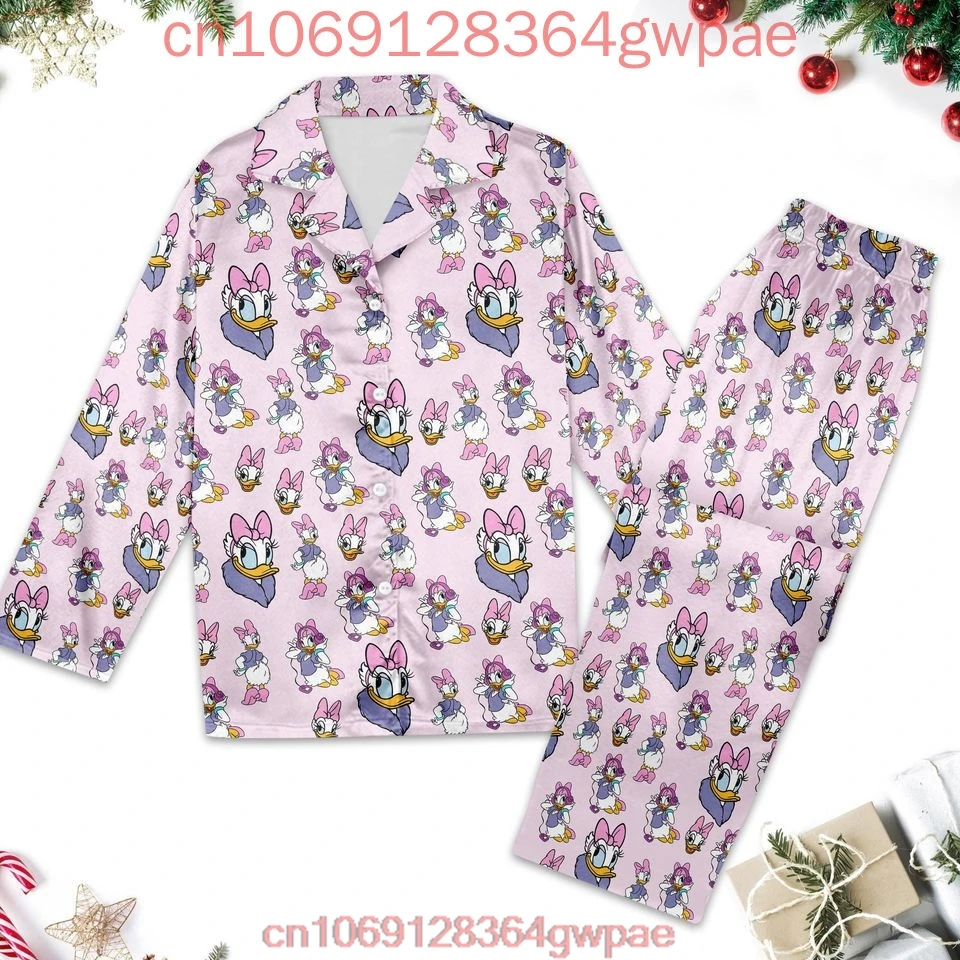 New Daisy Duck Long Sleeve Pajamas Two-piece Set Disney Men's And Women's Pajamas Set