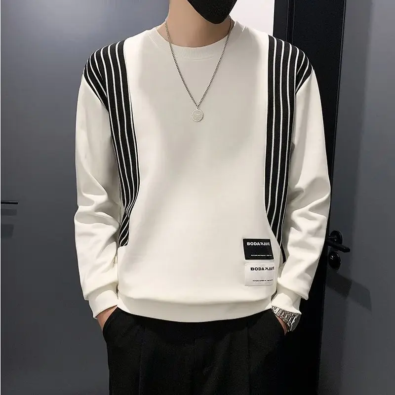 

Men's 2024 Spring Autumn New Spliced Pullovers O-Neck Stripes Fashion Minimalist Casual All-match Loose Long Sleeve Sweatshirts