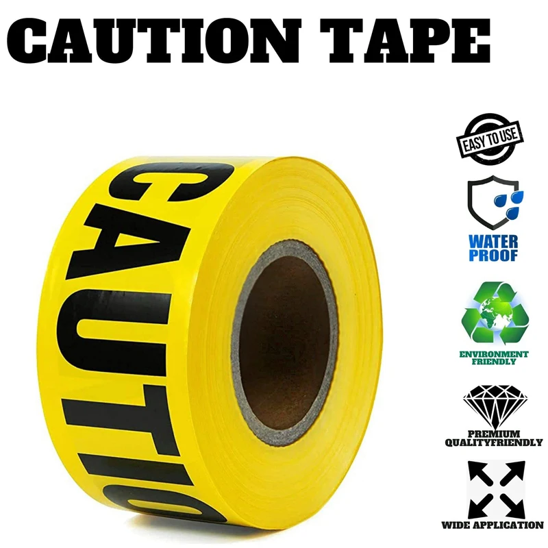 100m/Roll Barricade Safety Tapes With Bold Black Font Text, Maximum Readability For Halloween Decorations Workplace Danger Areas