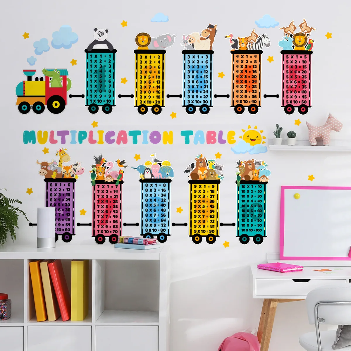 

2pcs Small Train Animal Digital Multiplication Table Wall Stickers Living Room Children's Room Decorative Wall Stickers Bm4064