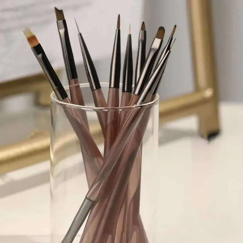 9Pcs Acrylic UV Gel Nail Art Brush Set Extension Builder Carving Painting Liner Pen Nail Design Brushes Manicure Salon Tool Kit
