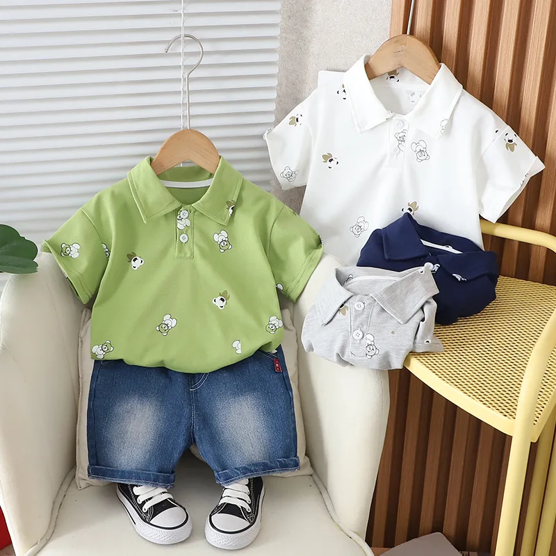 

Boys clothes sets 2024 summer children cotton polo t-shirts denim short pants 2pcs tracksuit for baby shorts suit kids outfits 5