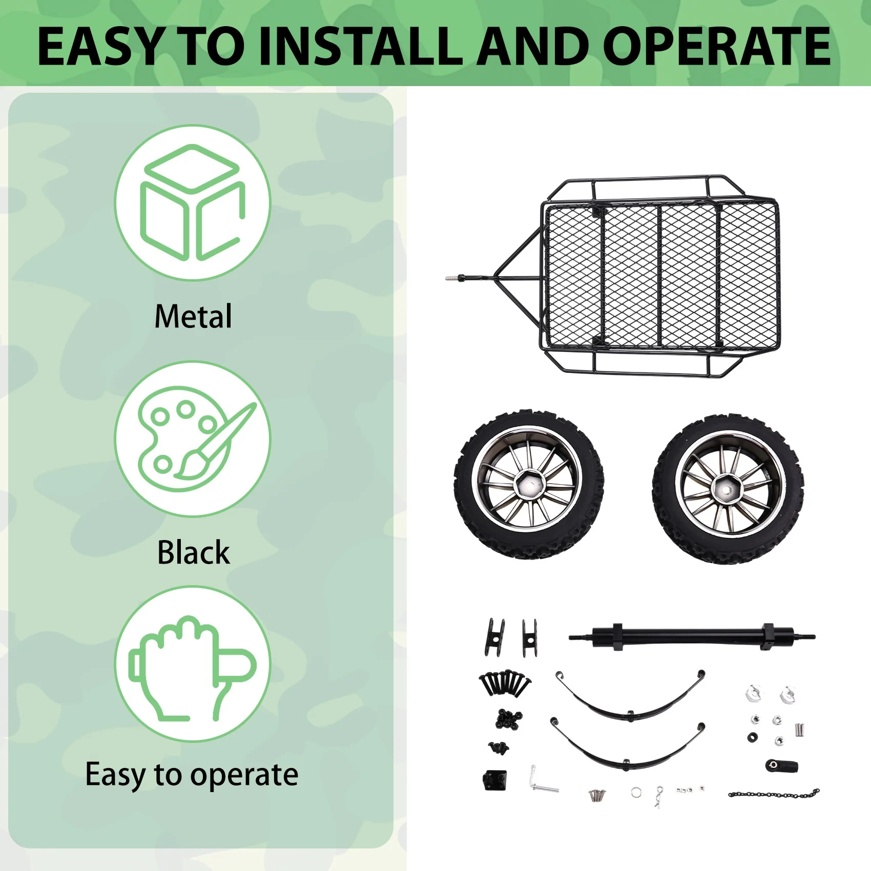 

WOTT-Metal Simulation Trailer Frame For RC Remote Control For 1/10 TRX-4 TRX4 Axial SCX10 SCX10 II SCX10 III Black