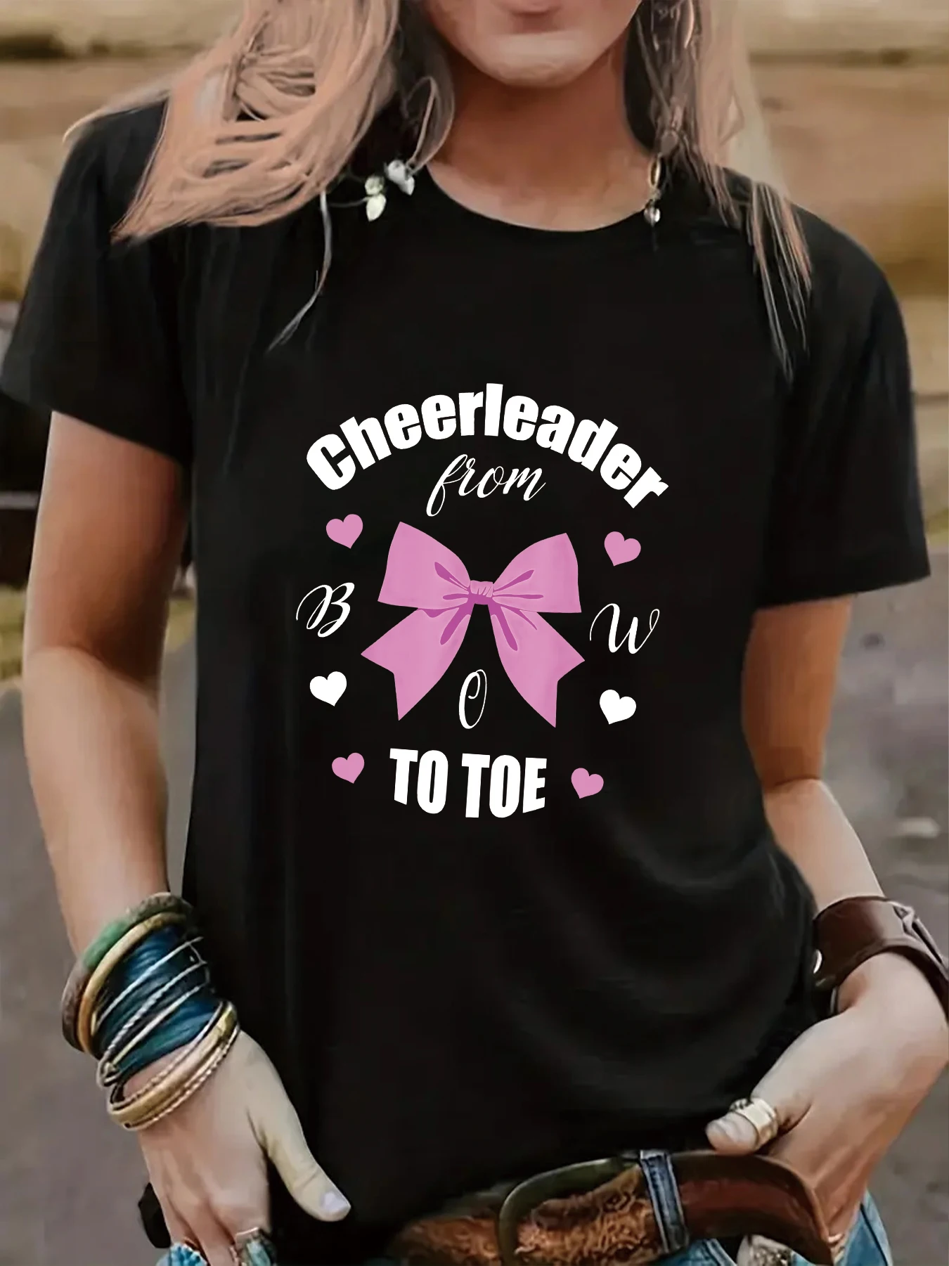 2024 Summer Fashion NewCheerleader From Bow 2 Toe T Shirt Cheerleading Girl Round Neck Hip Hop T-shirt Clothing Retro Y2k Top