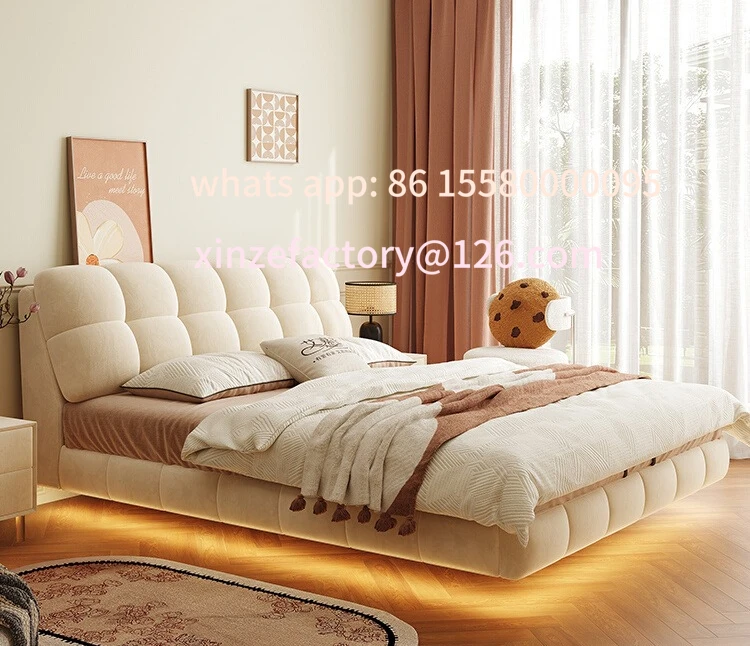 

Customizable French Cream Air Suspension Puff Bed Double Master Bedroom