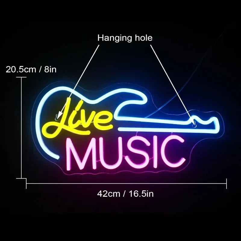 Guitar Rock Neon Sign LED Neon Light for Wall Decoration,Guitar Shape Light Up Sign,USB Neon Light for Bar Live Music