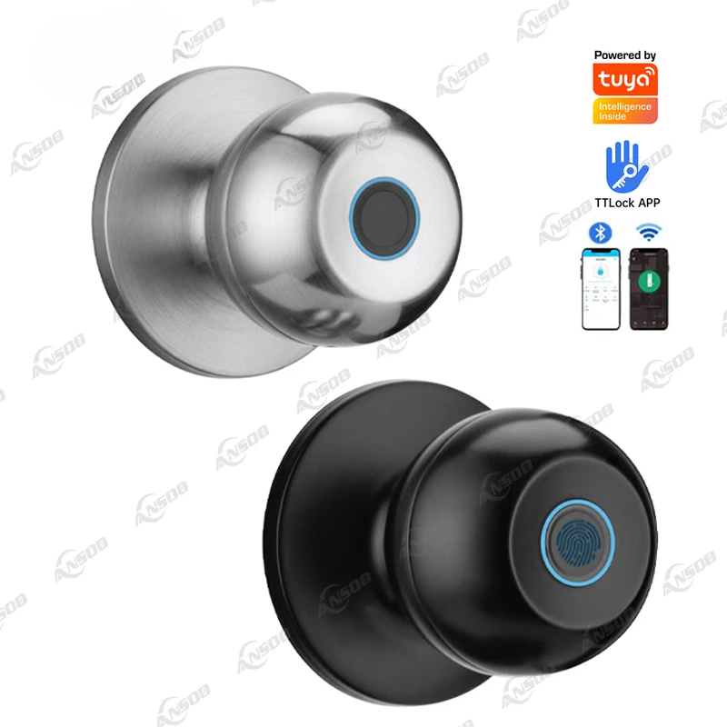 Biometric Fingerprint smart knob Tuya TTlock bluetooth smart door knob with APP Keyless electric smart door knob lock