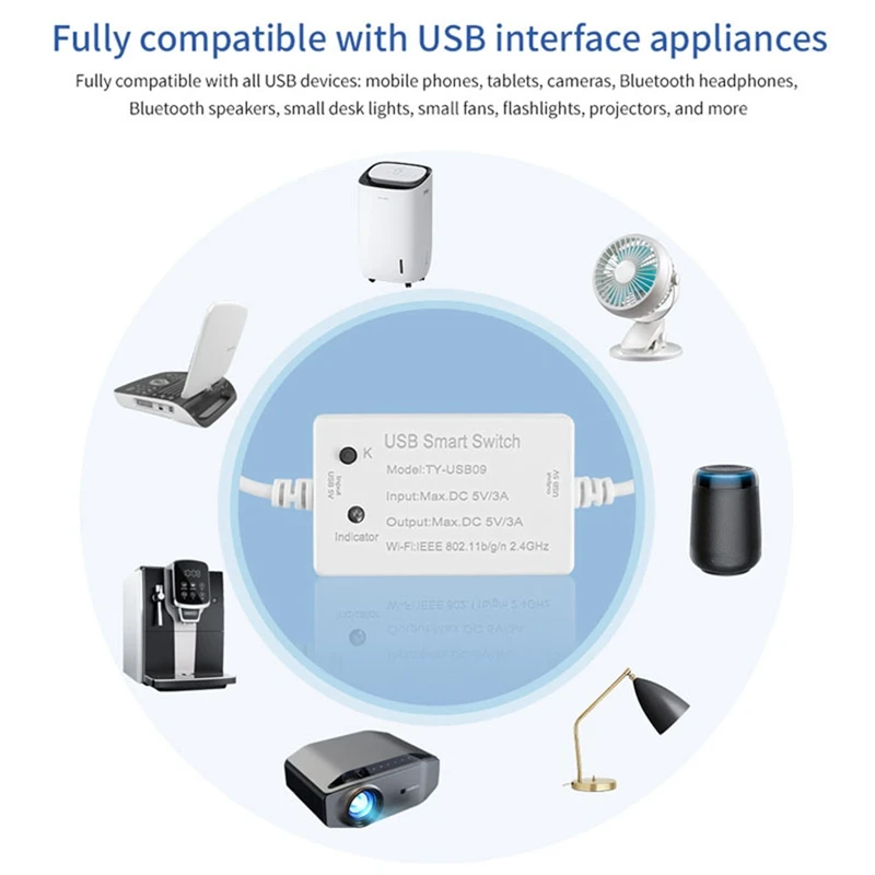 1ชิ้นสวิตช์อัจฉริยะ Tuya USB ตัวควบคุม WiFi เบรคเกอร์สากลจับเวลาชีวิตอัจฉริยะสำหรับอุปกรณ์ USB สำหรับ Alexa Google Home