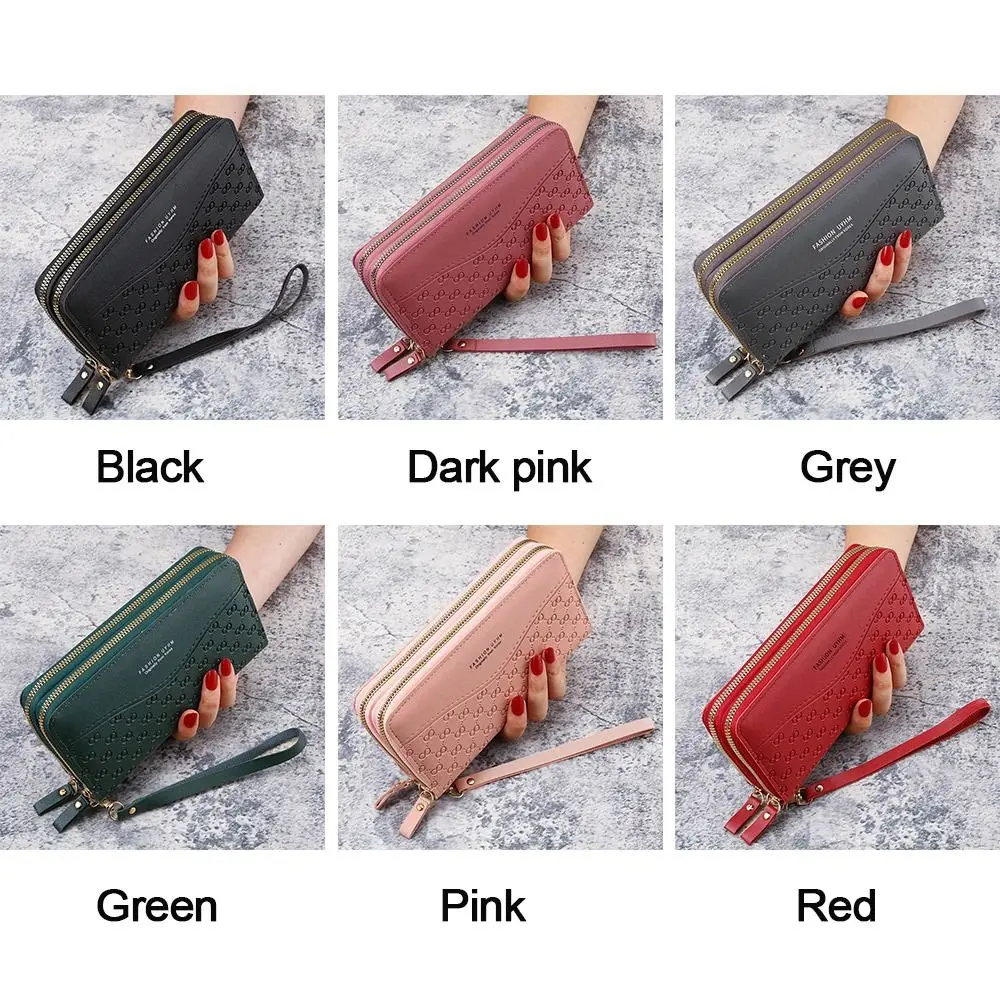 대용량 PU 가죽 케이스 롱 지갑 여성용 지갑 클러치 지퍼 포켓 카드 홀더