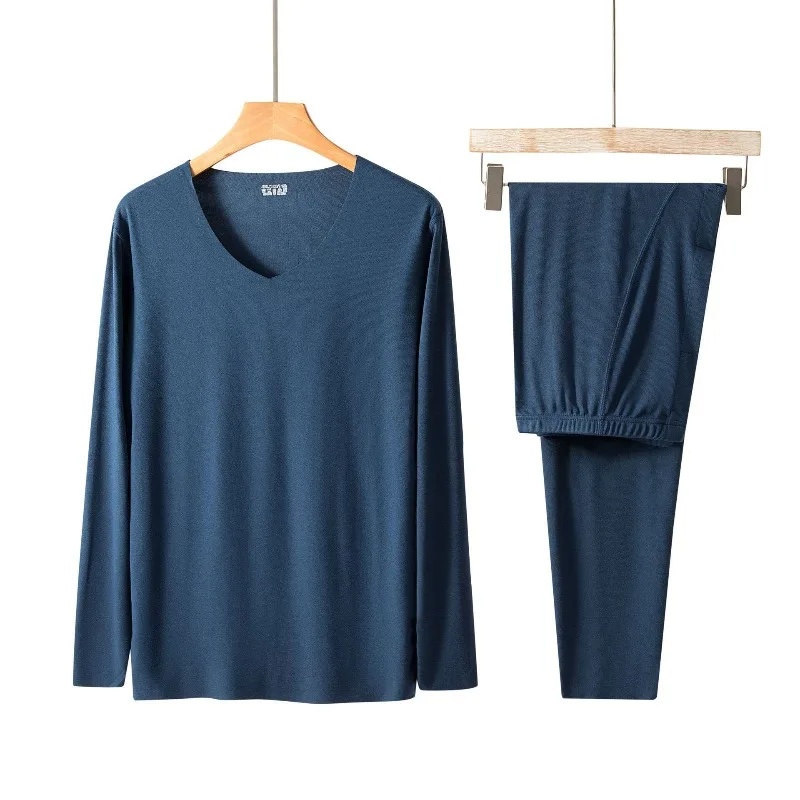 

L-4XL Мужской комплект термобелья большого размера, бесшовные немецкие бархатные джинсы, эластичные облегающие брюки, 2 шт./компл., плотная одежда для сна