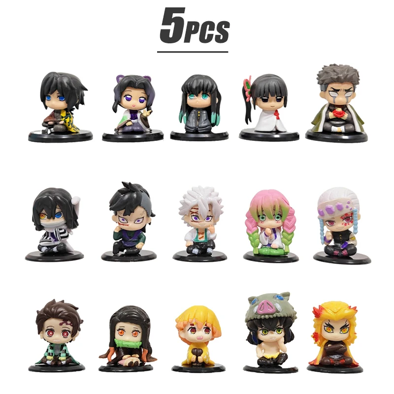 Set de 5 Figuras de Acción Miniatura de Demon Slayer, Versión Q, Tanjiro, Nezuko, Inosuke, Zenitsu, Muñecos Coleccionables de Anime