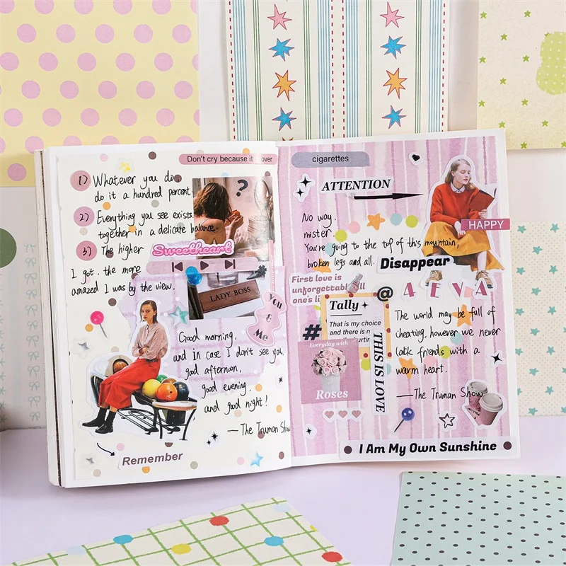 100pcs Cute Pattern Double-Sided Paper, Star Polka Dot Scrapbook Paper image 4