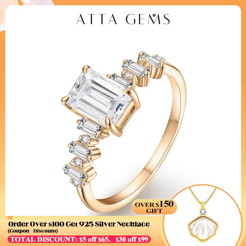 ATTAGEMS 2023 Octagon Cut 7*5mm Moissanite Ring for Women Men Solid 18K 14K 10K Yellow Gold Wedding Engagement Classic Jewelry