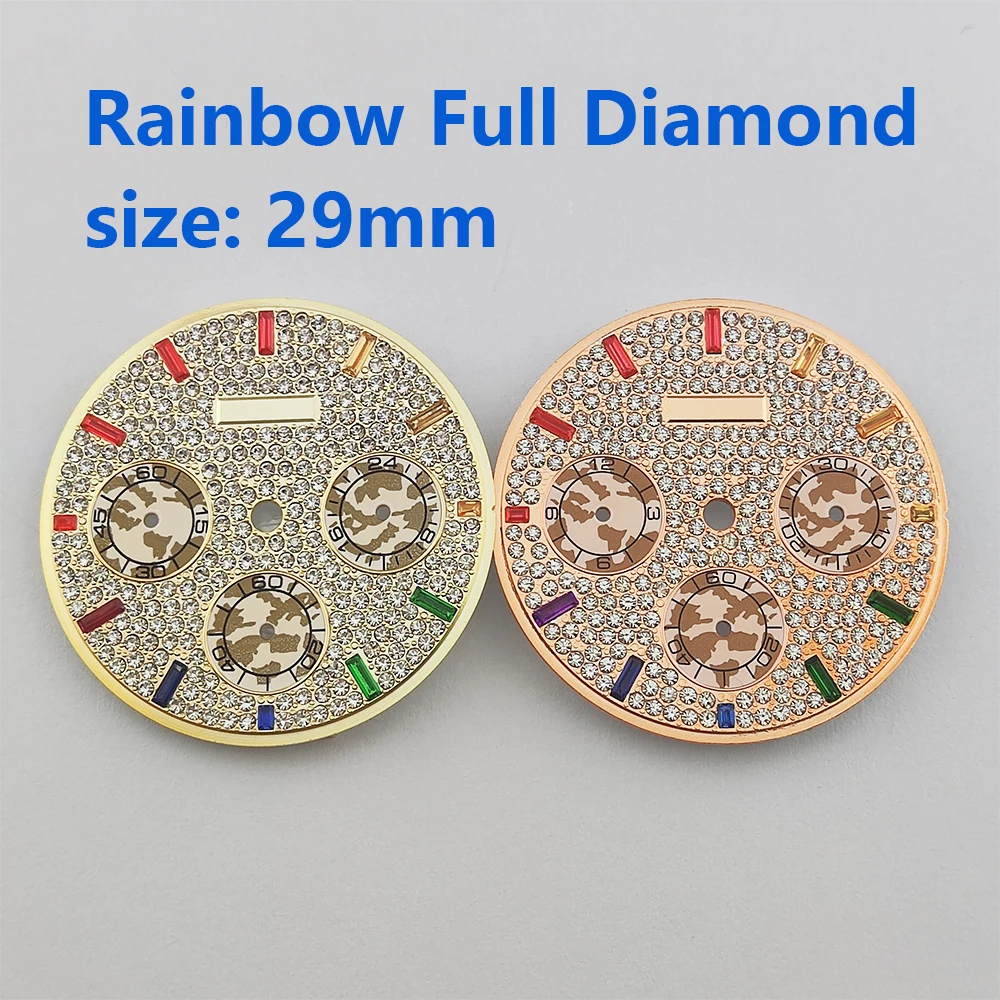 VK63 dial 29mm Rainbow Diamond New Style dial Customizable logo suitable for 39mm case quartz watch VK63 movement fit Daytona