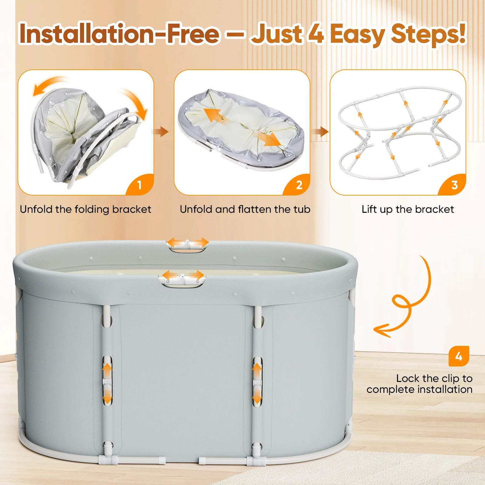 حوض استحمام محمول قابل للطي مع وسادة مقعد حوض استحمام تمرغ للاستحمام الساخن حمام الجليد حوض استحمام ساونا للأطفال البالغين، 60x49x13.5 سم