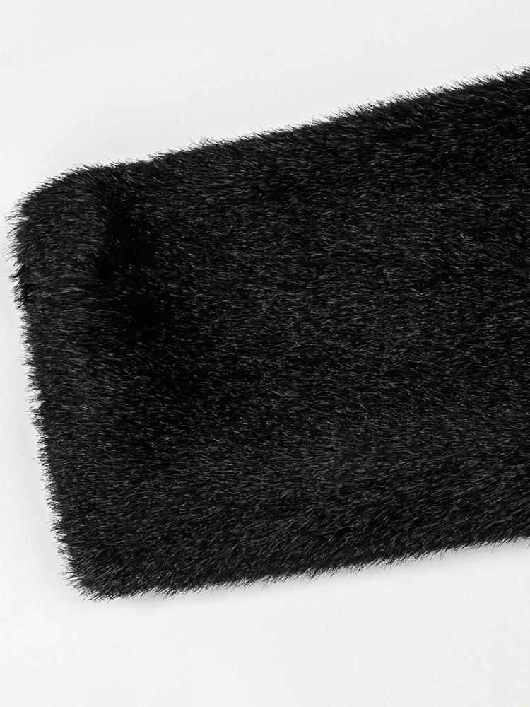 Nerazzurri Winter Long Luxury Elegant Black Fitted Thick Warm Soft Fluffy Faux Mink Fur Coat Women Sashes Turn-down Collar 2022