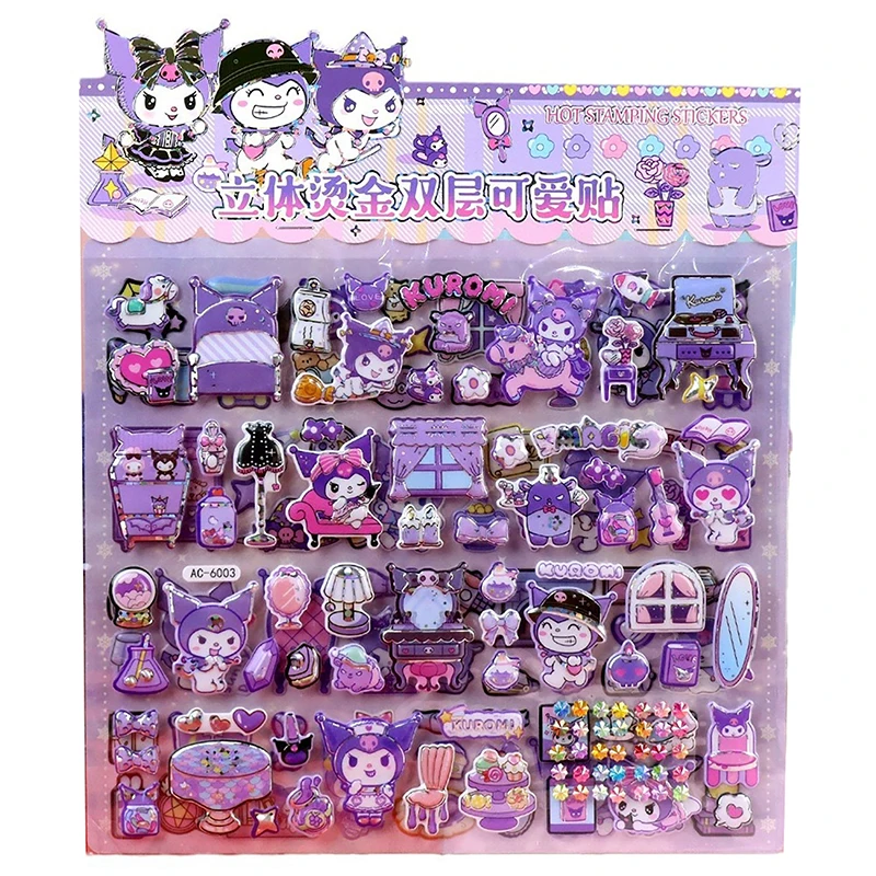 1Set Sanrio Cartoon Cute Capybara Doubledeck Layer 3D Bubble Stickers Kawaii Melody Kuromi Three Dimensional Sticker Girls Gift