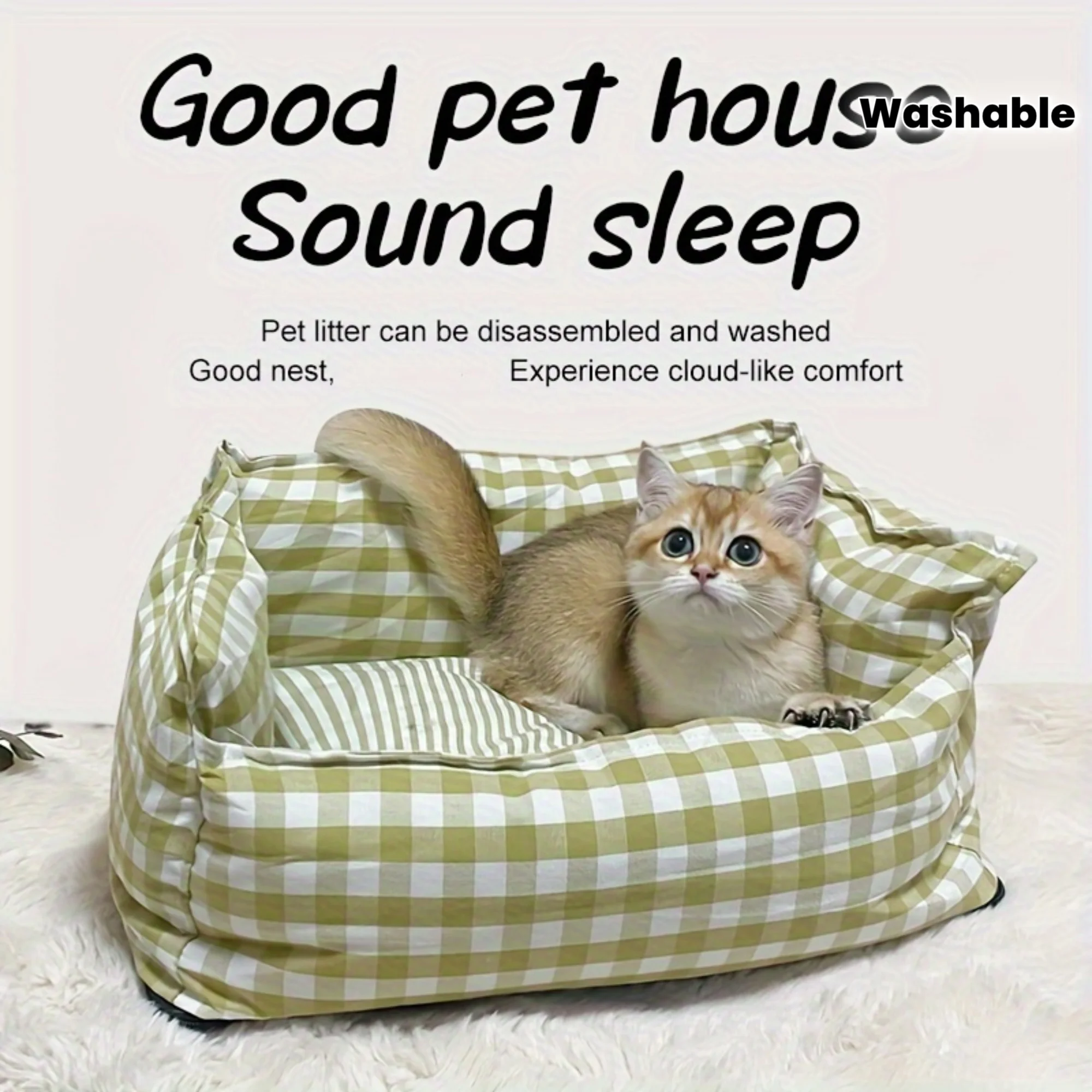 

Cozy Removable & Washable Pet Bed - All-Season Soft Cushion for Small Dogs and Cats
